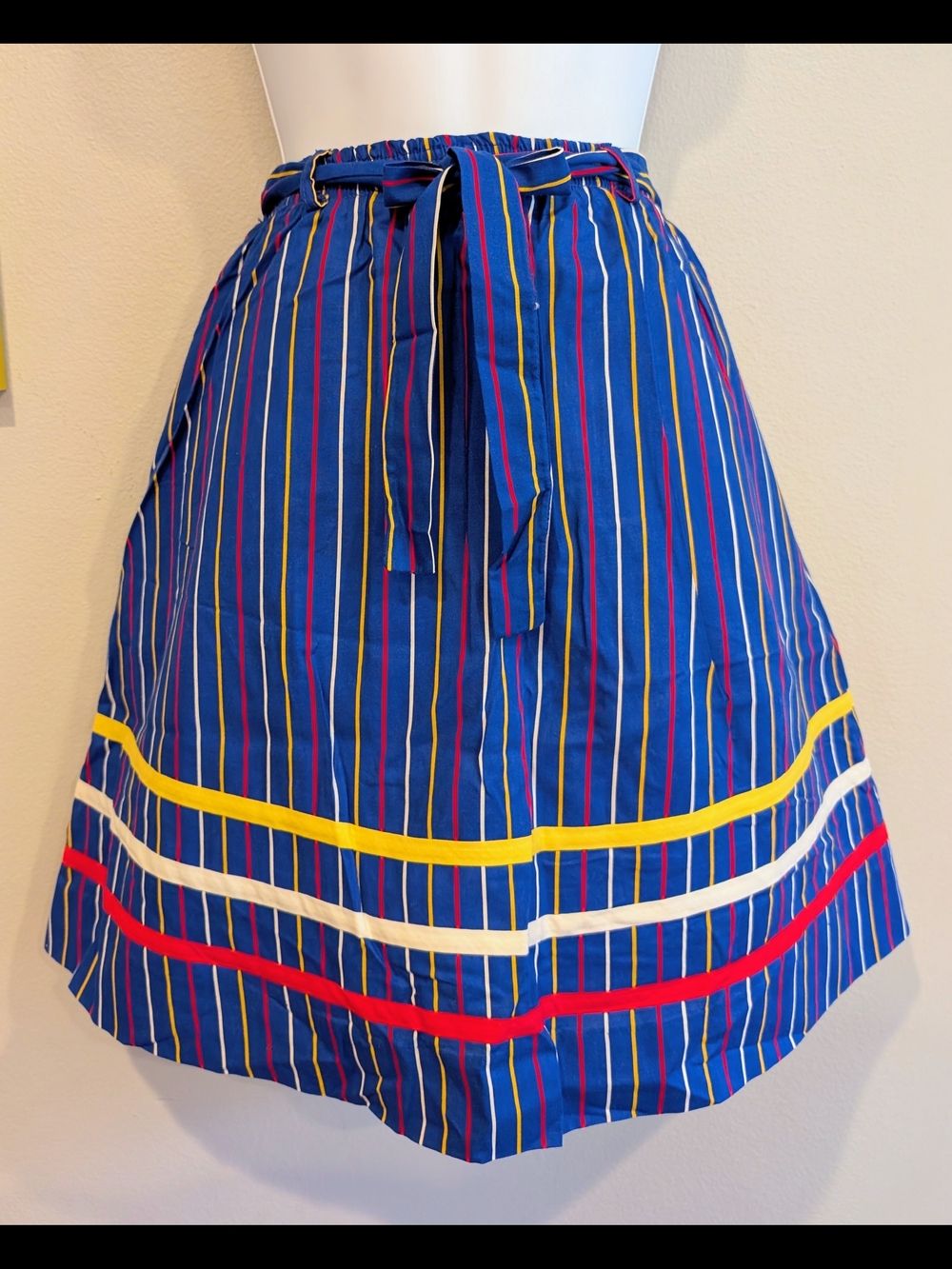 Vintage 70s David Smith Skirt Skort Bright Retro Stripes Pockets Tie Waist